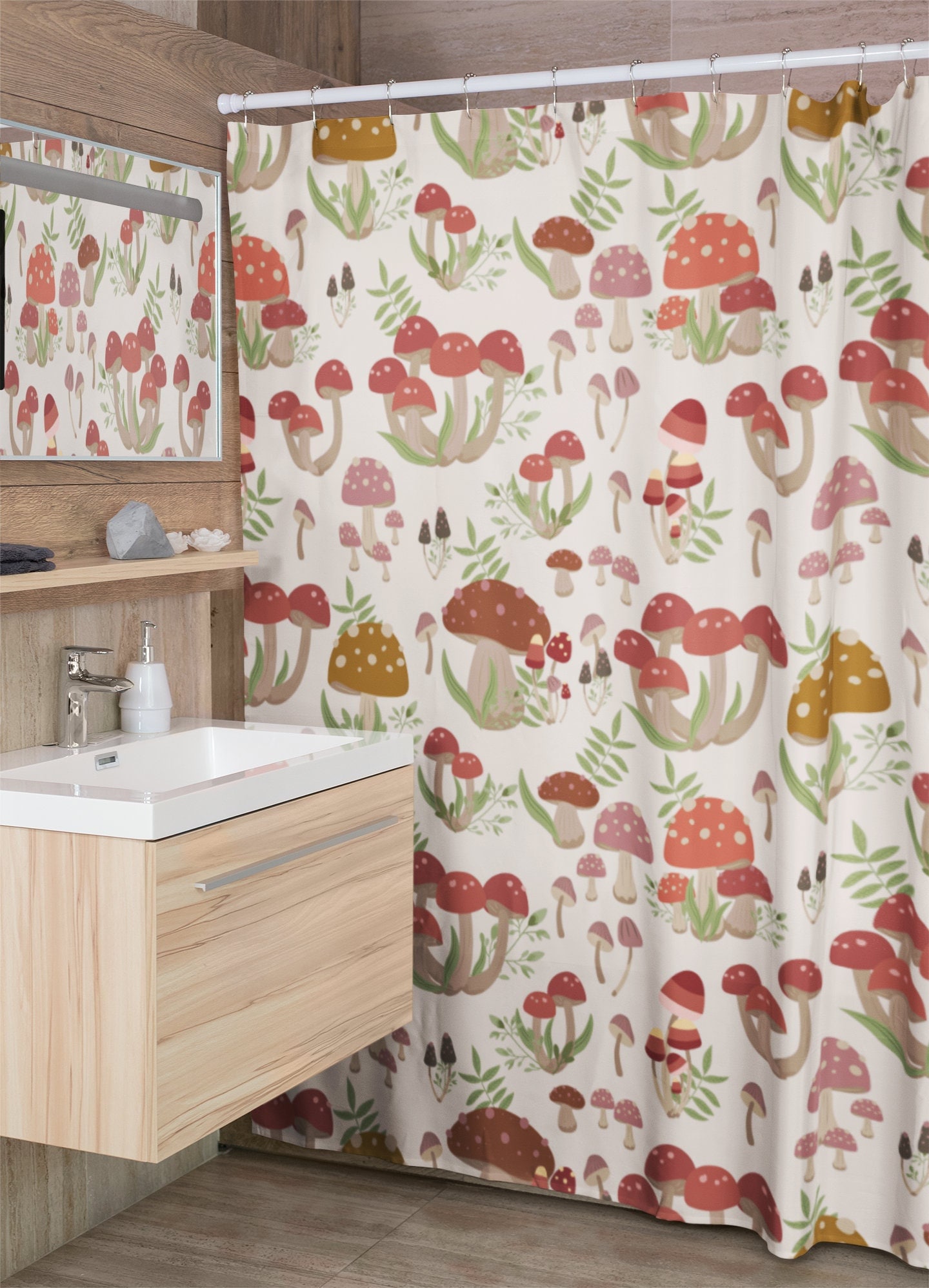 Mushroom Shower Curtain, Groovy 60's 70's Bathroom Accessory, Retro Bathroom Decor, Fall Shower Curtain