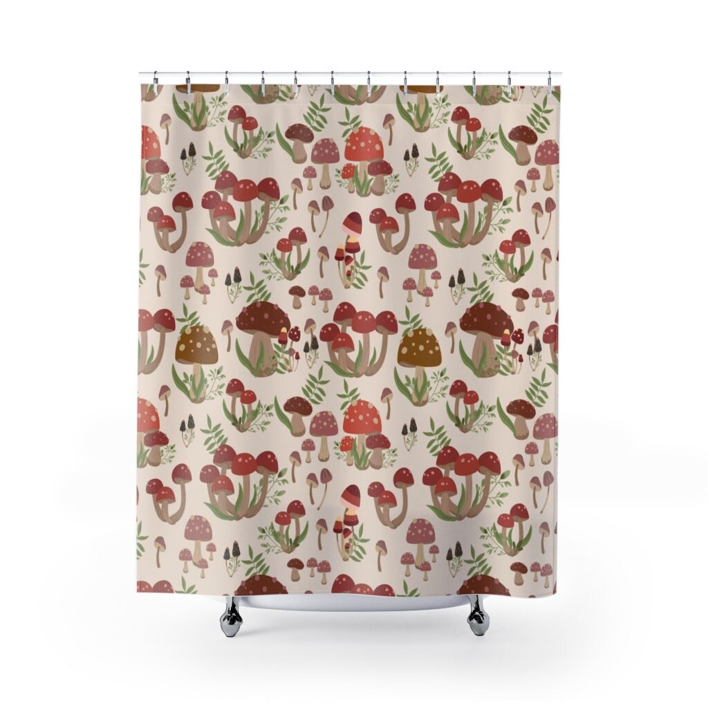 Mushroom Shower Curtain, Groovy 60's 70's Bathroom Accessory, Retro Bathroom Decor, Fall Shower Curtain - Image 2