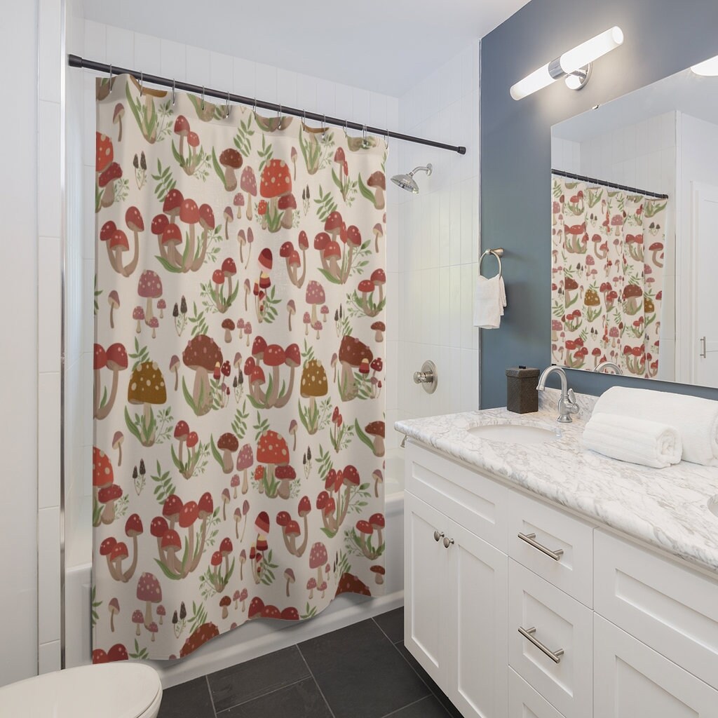 Mushroom Shower Curtain, Groovy 60's 70's Bathroom Accessory, Retro Bathroom Decor, Fall Shower Curtain - Image 3