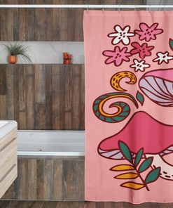 Mushroom Shower Curtain, Groovy 60's 70's Bathroom Accessory, Retro Bathroom Decor, Mushroom Home Decor