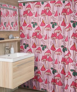 Mushroom Shower Curtain, Groovy 60's 70's Hippie Bathroom Accessory, Nature Inspired Retro Curtain