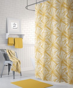 Mustard Floral Shower Curtain, Yellow Bathroom Decor with Elegant and Stylish Flower Design - SHOWER61