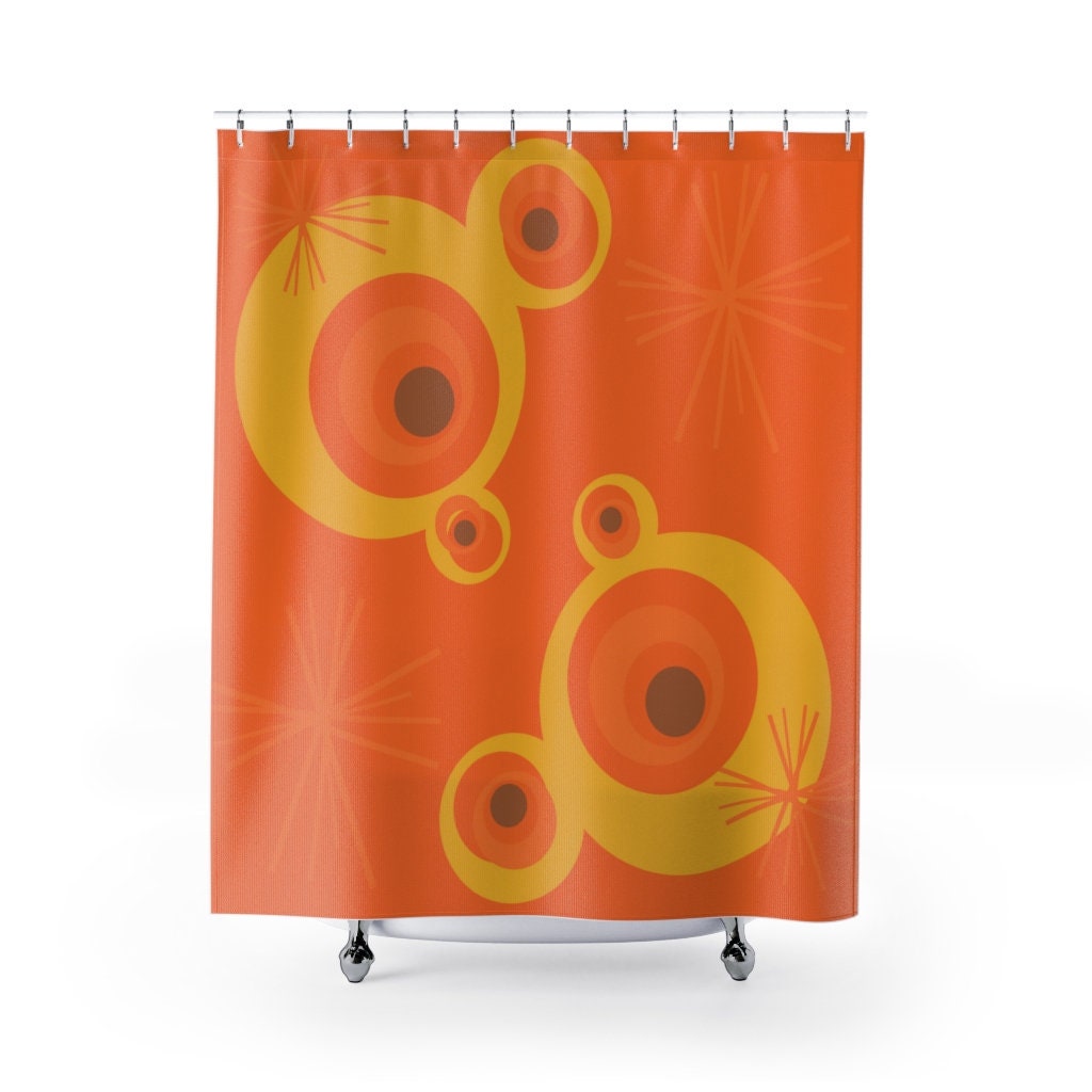 Mustard Yellow Geometric Shower Curtain for MCM Bathroom