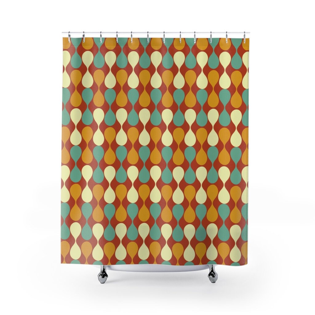 Mustard Yellow Mid Century Modern Shower Curtain, Retro Bathroom Decor - Image 2