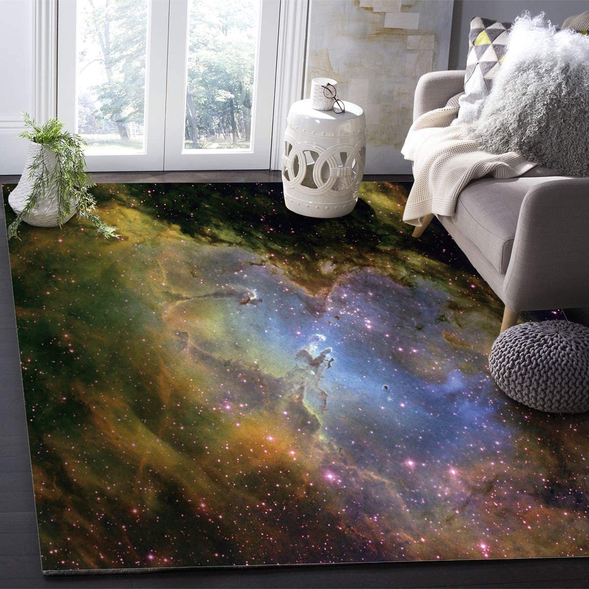 Mysterious Purple Stars Universe Galaxy Area Carpet - Thickened Portable Fluffy Breathable Washable - Image 3