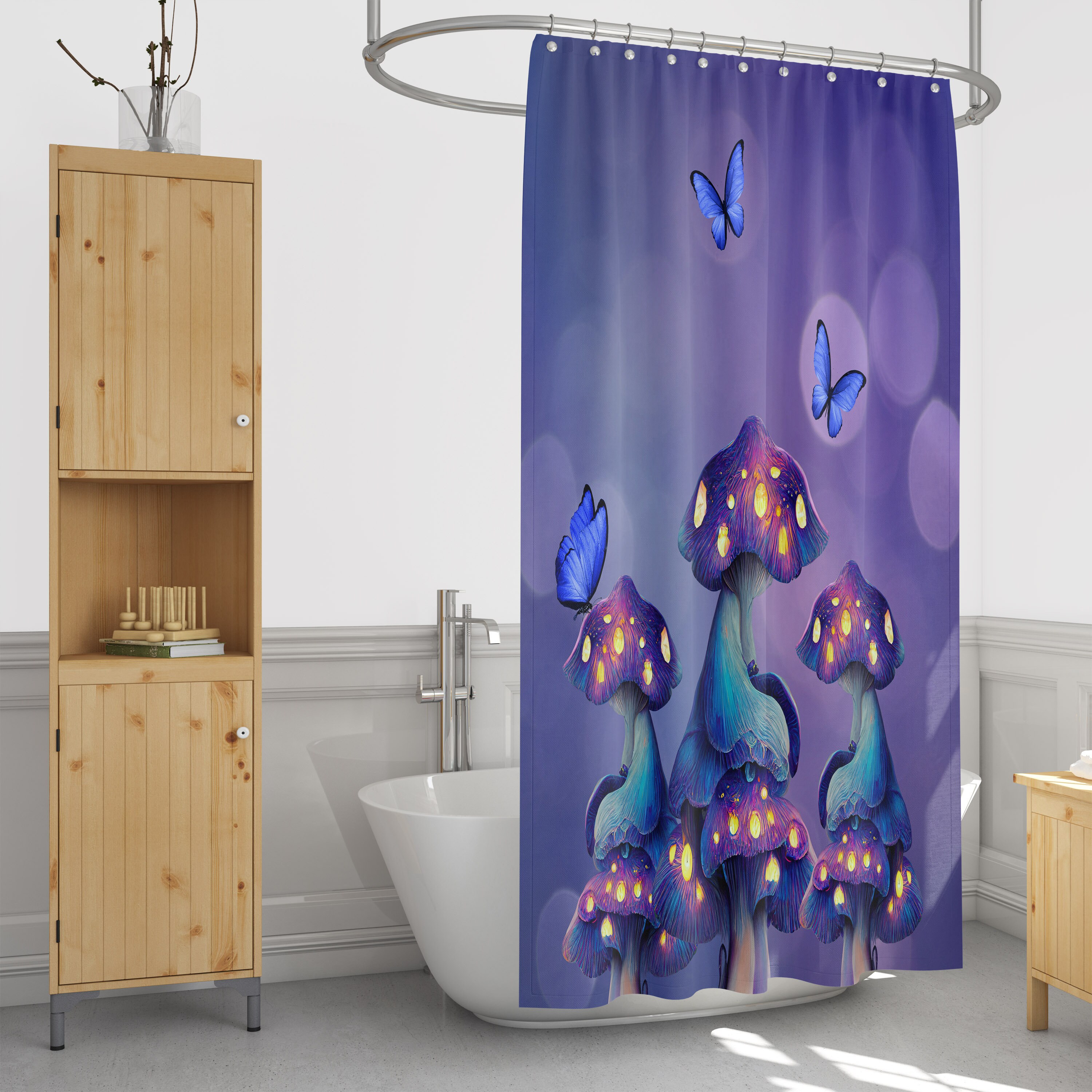Mystic Mushrooms Disney Shower Curtain Set with Optional Towels and Mat for a Psychedelic Bathroom Decor - Image 2