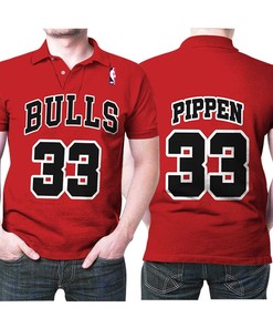 NBA Chicago Bulls Scottie Pippen Throwback Red All Over Print Polo Shirt