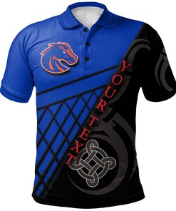 NCAA Boise State Broncos Blue and Black Celtic Patterned Polo Shirt with Custom Text Option