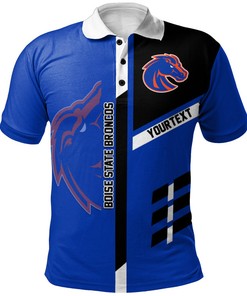 NCAA Boise State Broncos Blue and Black Custom Text Polo Shirt