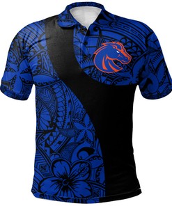 NCAA Boise State Broncos Blue and Black Polynesian Patterned Polo Shirt