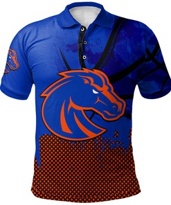 NCAA Boise State Broncos Blue and Orange Grunge Pattern Custom Text Number Polo Shirt