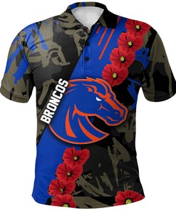 NCAA Boise State Broncos Blue and Red Flower Patterned Polo Shirt