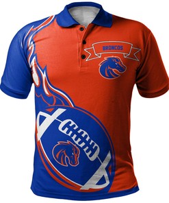 NCAA Boise State Broncos Orange and Blue Flame Ball Polo Shirt