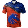 NCAA Boise State Broncos Polynesian Grunge Patterned Polo Shirt in Orange and Blue