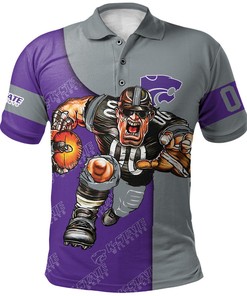 NCAA Kansas State Wildcats Custom Number Purple and Silver Mascot Polo Shirt
