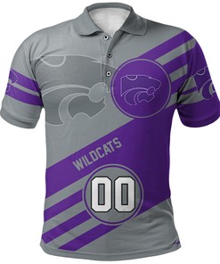 NCAA Kansas State Wildcats Custom Number Silver and Purple Polo Shirt