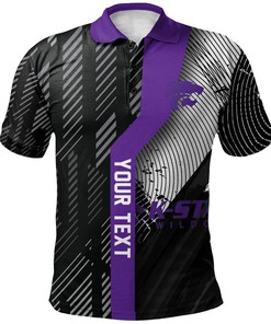 NCAA Kansas State Wildcats Custom Text Number Black and Purple Grunge Polo Shirt