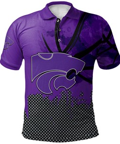 NCAA Kansas State Wildcats Custom Text Number Purple Grunge Polo Shirt with 3D Print Option