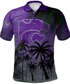 NCAA Kansas State Wildcats Purple and Coconut Tree Patterned Polo Shirt