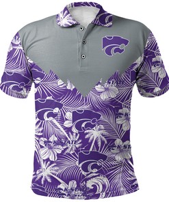 NCAA Kansas State Wildcats Silver and Purple Polynesian Patterned Polo Shirt Version 6
