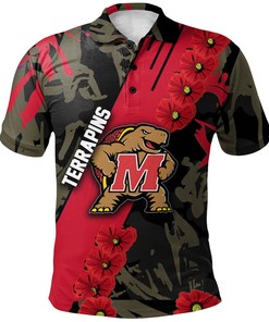 NCAA Maryland Terrapins Red Flower Patterned Polo Shirt