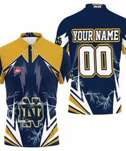 NCAA Notre Dame Fighting Irish Personalized 3D All Over Print Polo Shirt with Lightning Strike Design