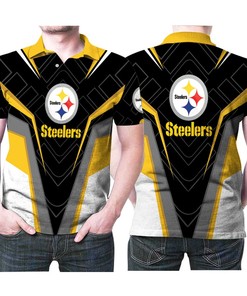 NFL All Over 3D Print Polo Shirt with Pittsburgh Steelers Logo for Fans