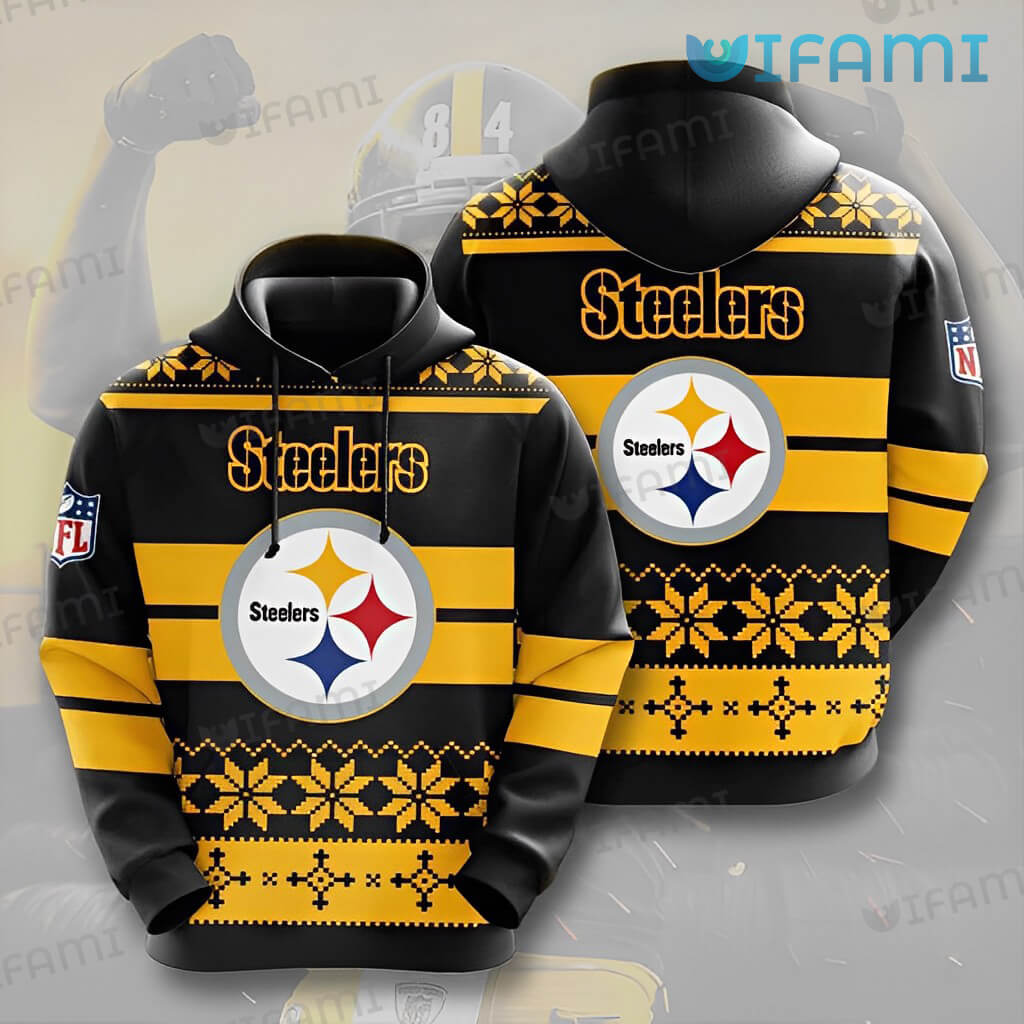NFL Pittsburgh Steelers Two Color Knitting Pattern Logo 3D Hoodie for Fans