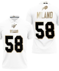 NFL season with Buffalo Bills Matt Milano #58 White 100th Season Golden Edition Jersey Style 3D Print Polo Shirt