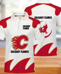 NHL Calgary Flames 3D Printed Breathable Fabric Athleisure Summer Top Polo Shirt