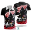 NHL Detroit Red Wings Black Happy Halloween - Breathable Fabric Polo Shirt with Hockey Team Logo