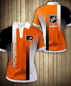 NHL Philadelphia Flyers Orange Black Stripes - Breathable Fabric Casual Summer Polo Shirt