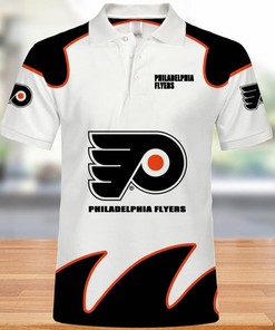 NHL Philadelphia Flyers White Black - Breathable Fabric Summer Polo Shirt