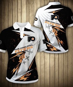 NHL Philadelphia Flyers White Black Thunderbolt - Breathable Fabric Polo Shirt for Athleisure