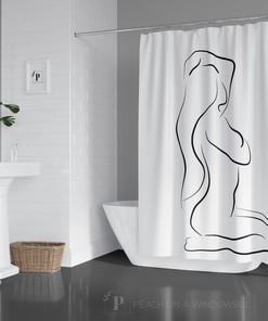 Naked Woman Art Shower Curtain with Curvy Woman Line Art Bath Tub Curtain in 71x74 Inches