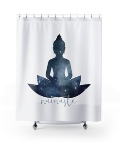 Namaste Shower Curtain, Boho Bath Decor , Inspiring Home Decor, Printed Fabric Shower Curtain, Meditating Buddha