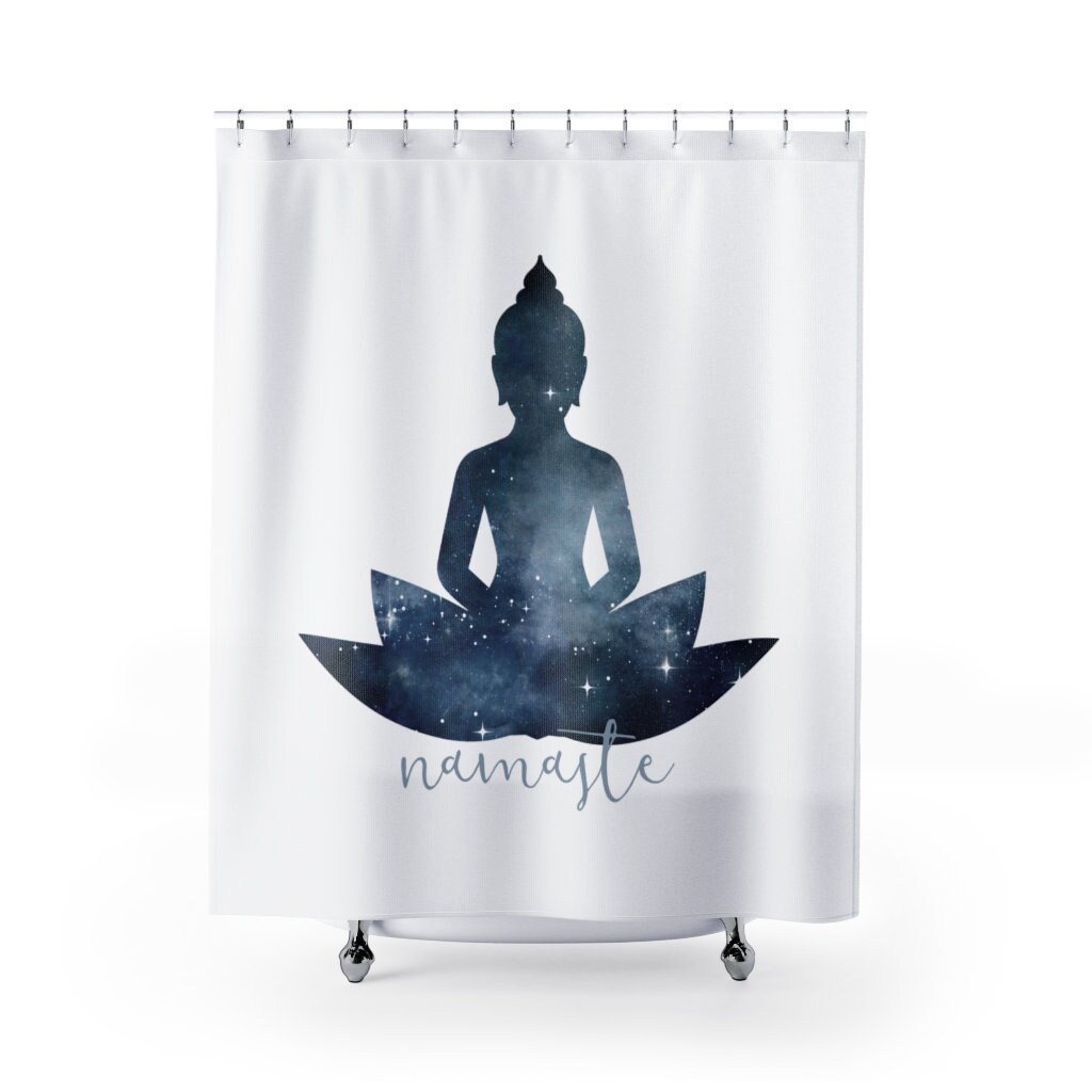 Namaste Shower Curtain, Boho Bath Decor , Inspiring Home Decor, Printed Fabric Shower Curtain, Meditating Buddha