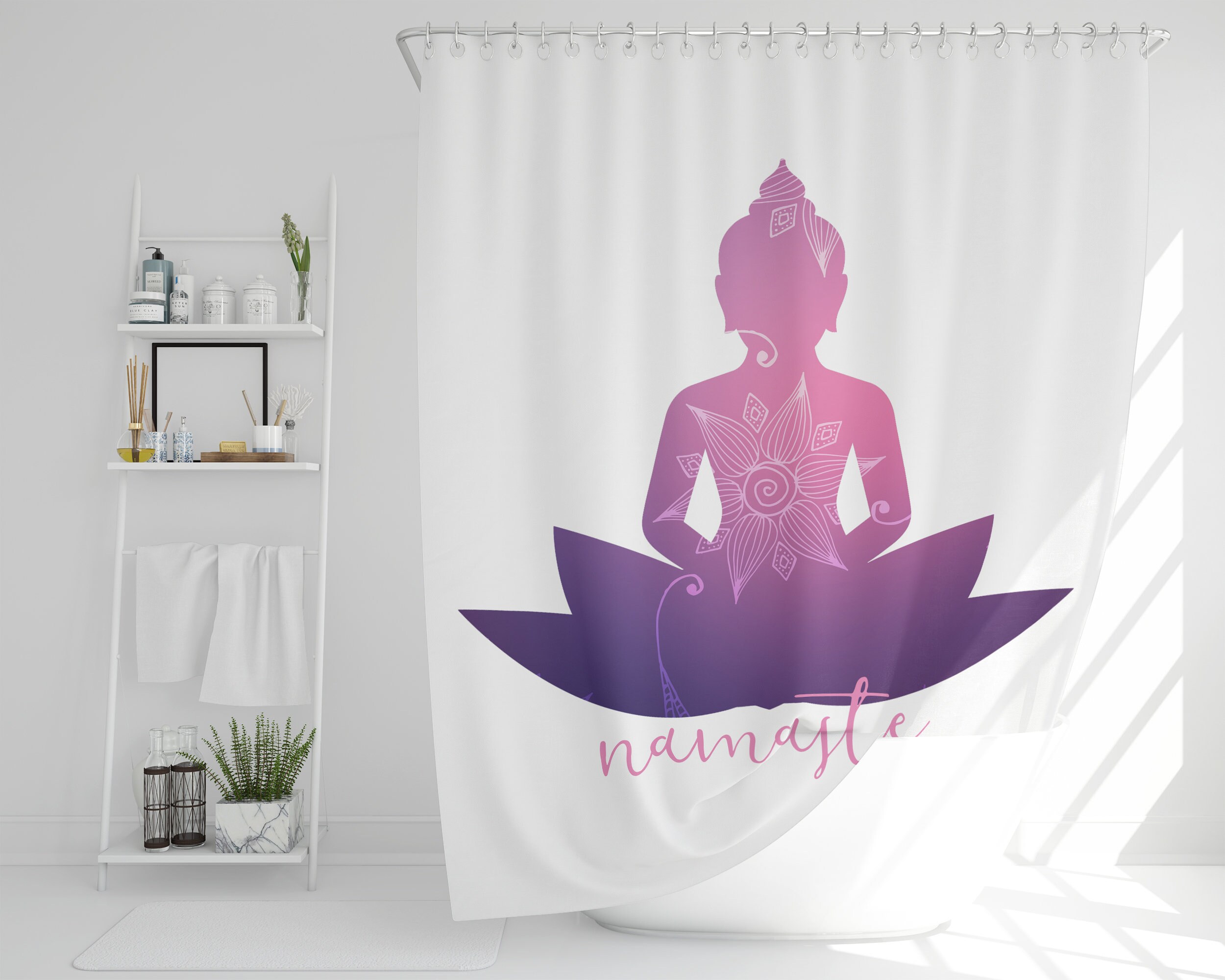 Namaste Yoga Shower Curtain, Spiritual Bathroom Art, Boho Home Decor, Meditation Housewarming Gift, Inspirational Quote