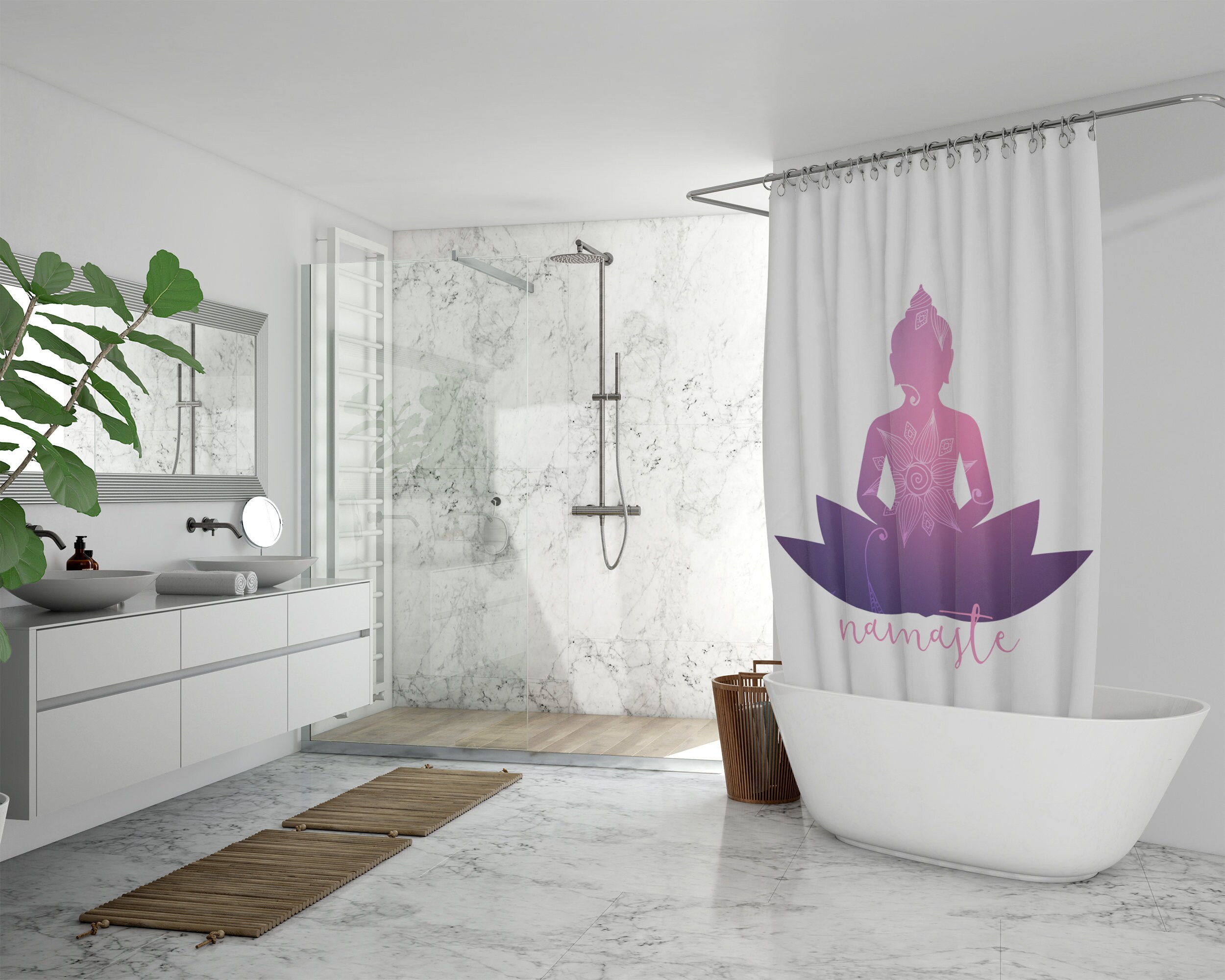 Namaste Yoga Shower Curtain, Spiritual Bathroom Art, Boho Home Decor, Meditation Housewarming Gift, Inspirational Quote - Image 3