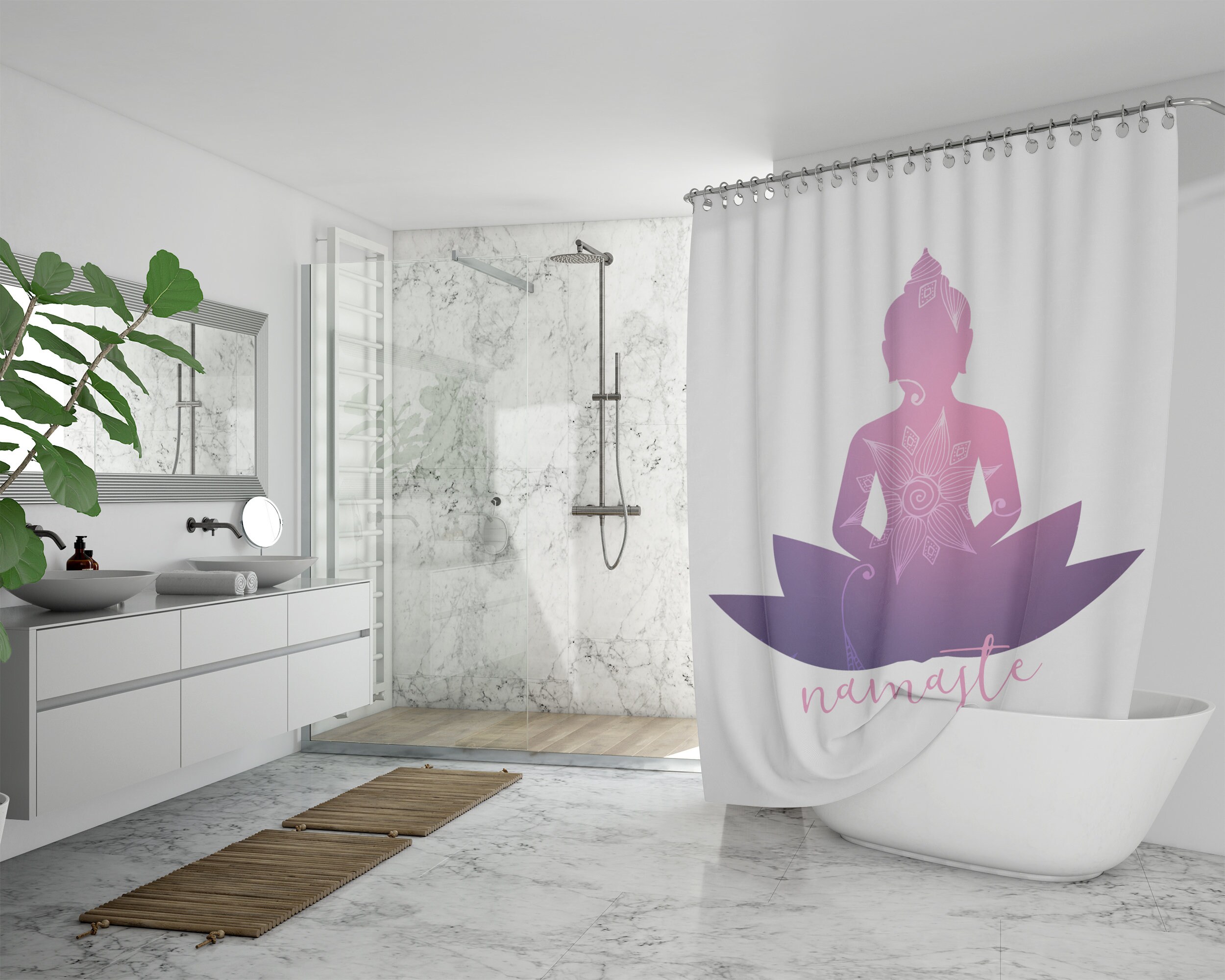 Namaste Yoga Shower Curtain, Spiritual Bathroom Art, Boho Home Decor, Meditation Housewarming Gift, Inspirational Quote - Image 4