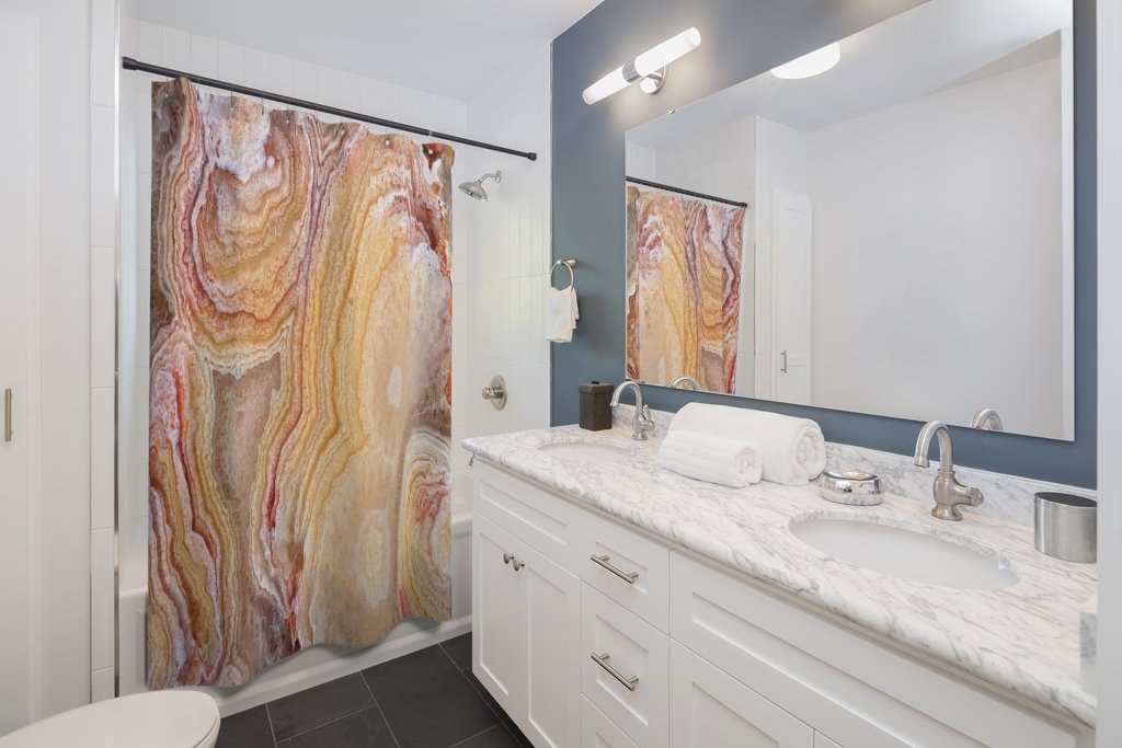 Natural Agate Geode Shower Curtain with Healing Stones Design - Unique Bathroom Decor & Bath Accessories - Image 2