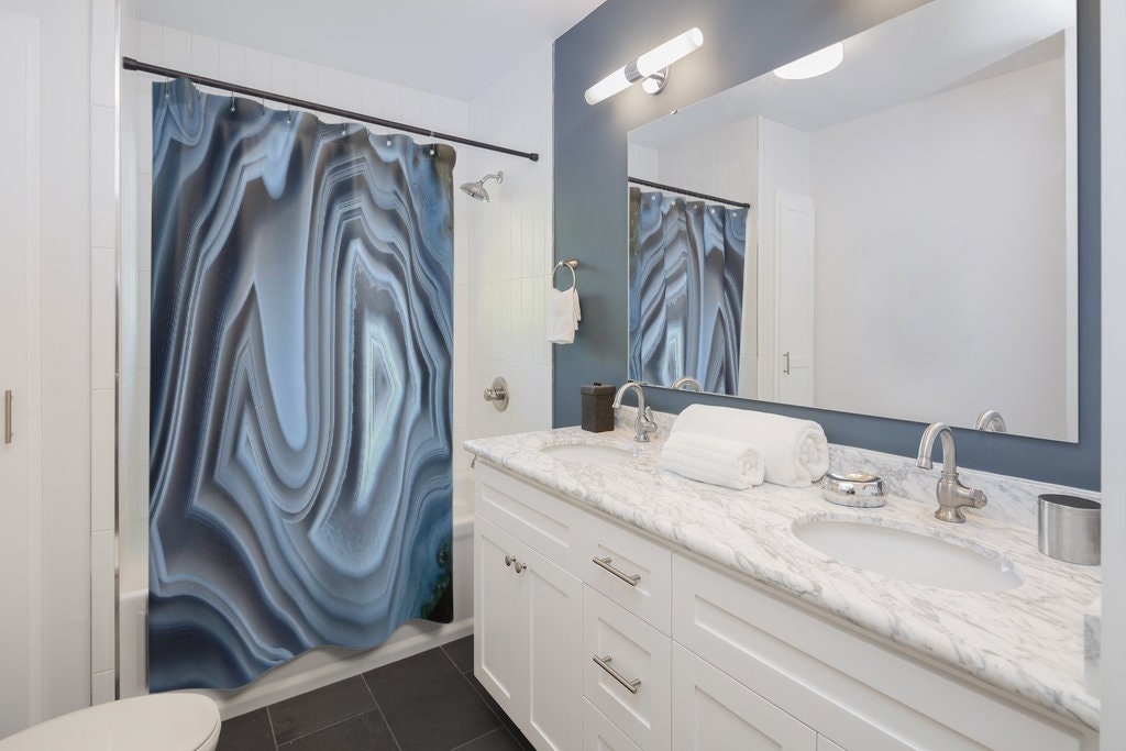 Natural Agate Slice Shower Curtain with Modern Style, 71 x 71 inch Curtain - Image 2