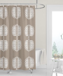 Natural Tan White Palm Fronds Modern Shower Curtain - Minimalist Print