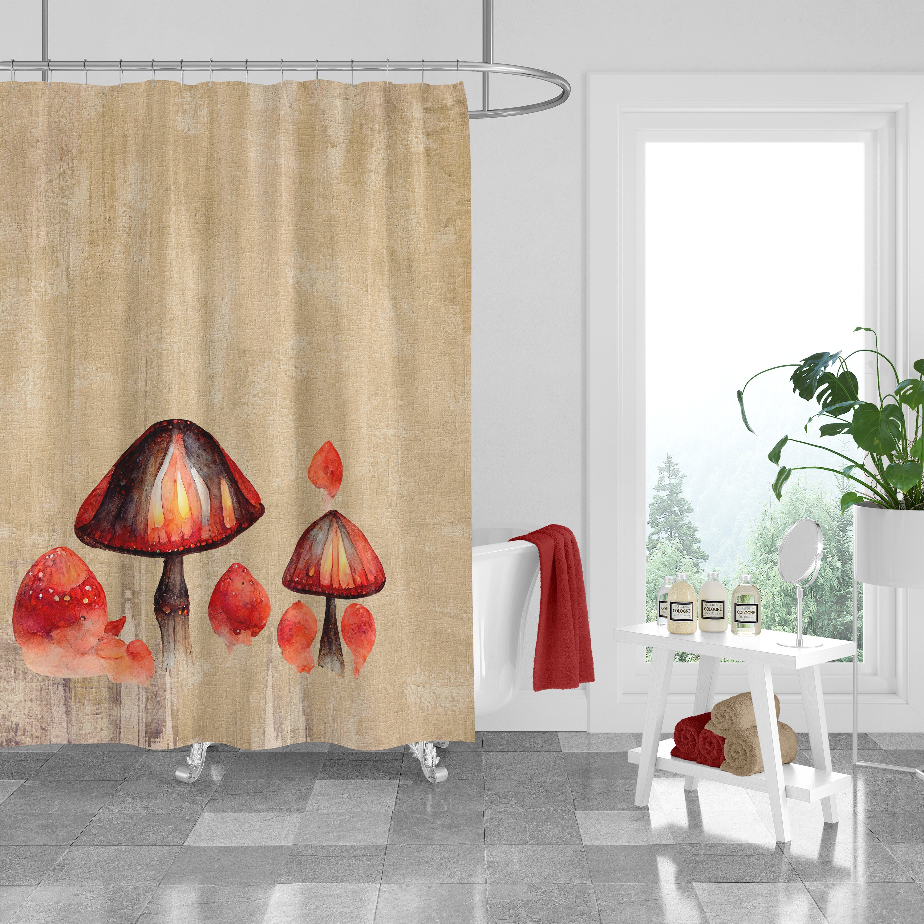 Nature Mushroom Shower Curtain Set with Earthy Bath Accessories