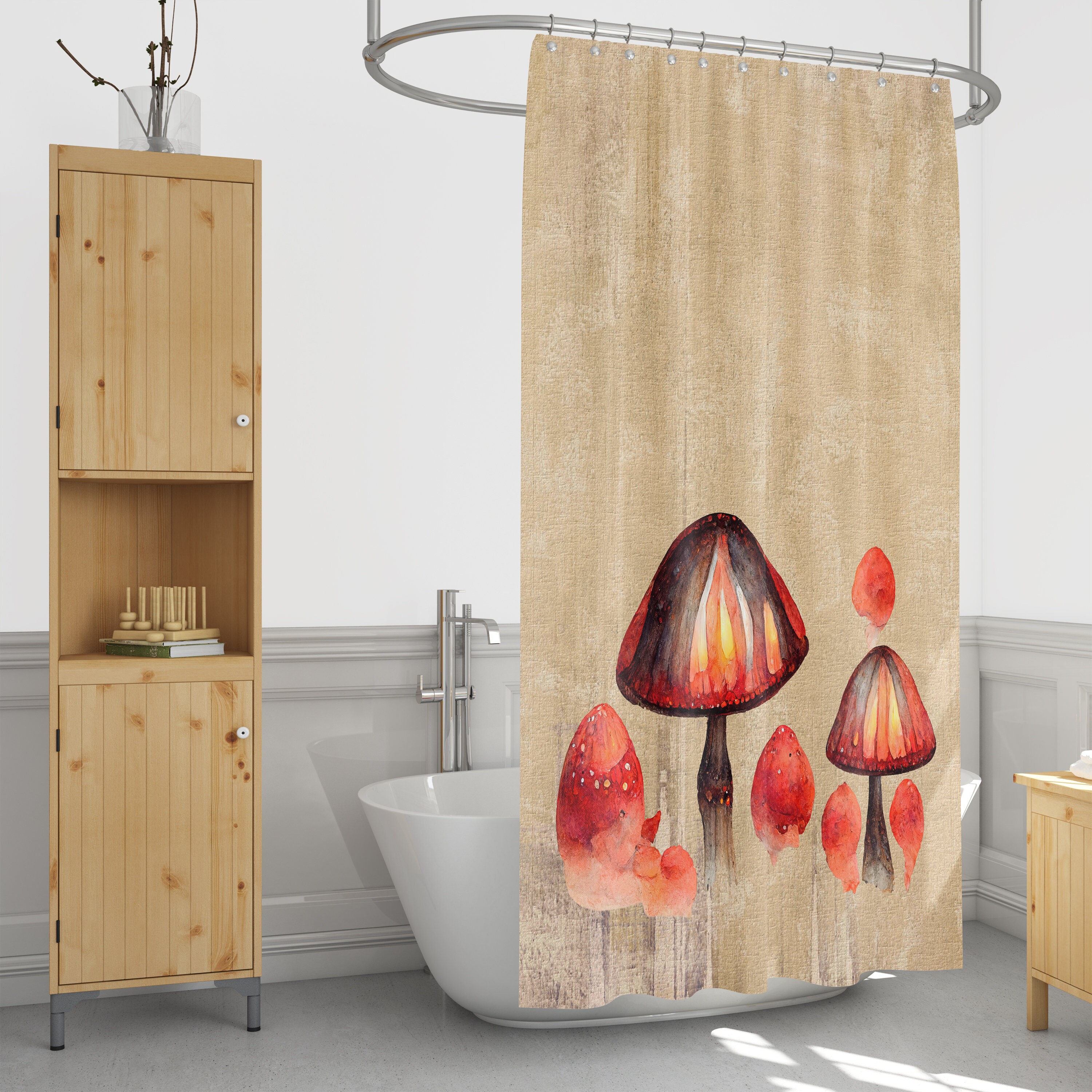 Nature Mushroom Shower Curtain Set with Earthy Bath Accessories - Image 2