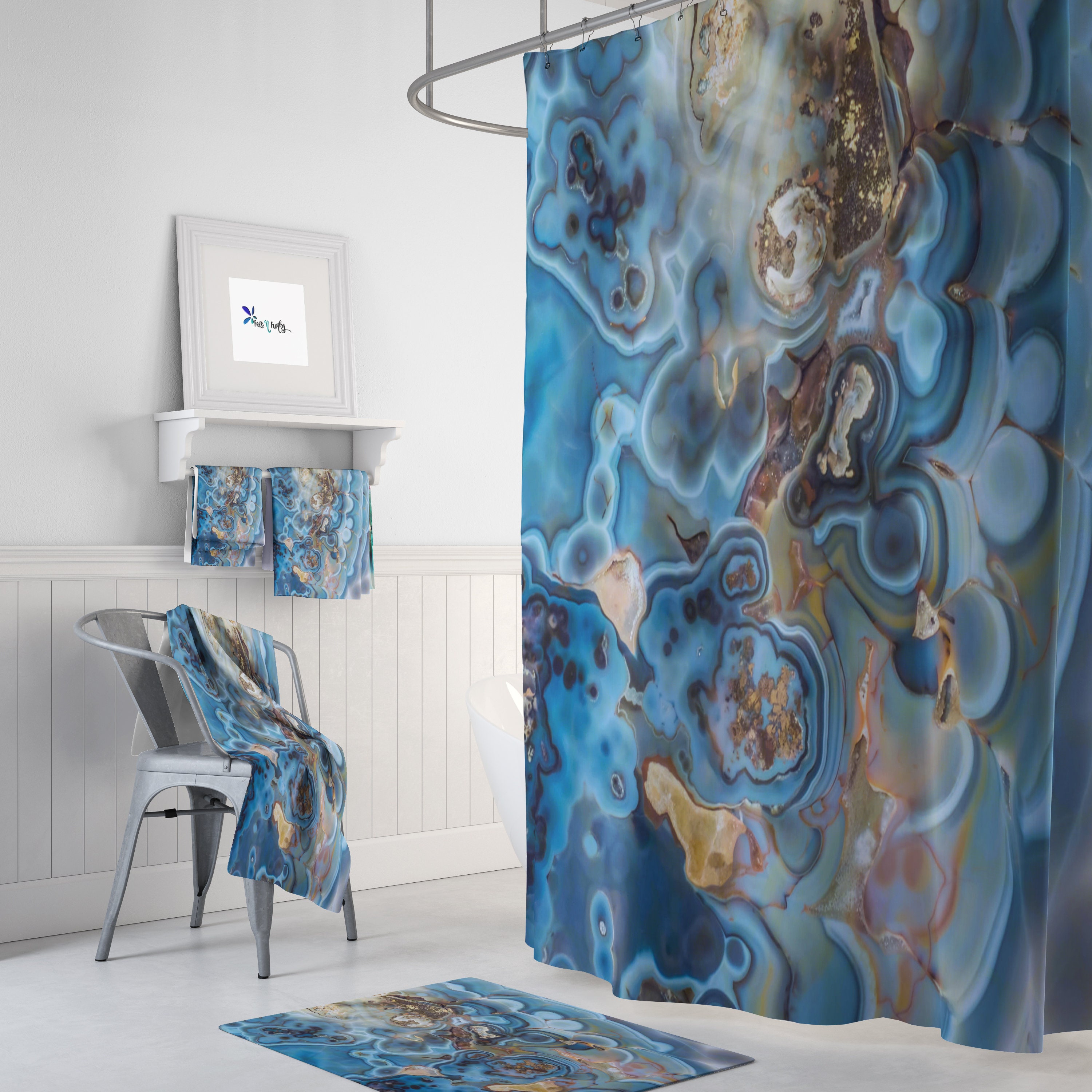 Natures Blues Shower Curtain with Nature-Inspired Bath Set