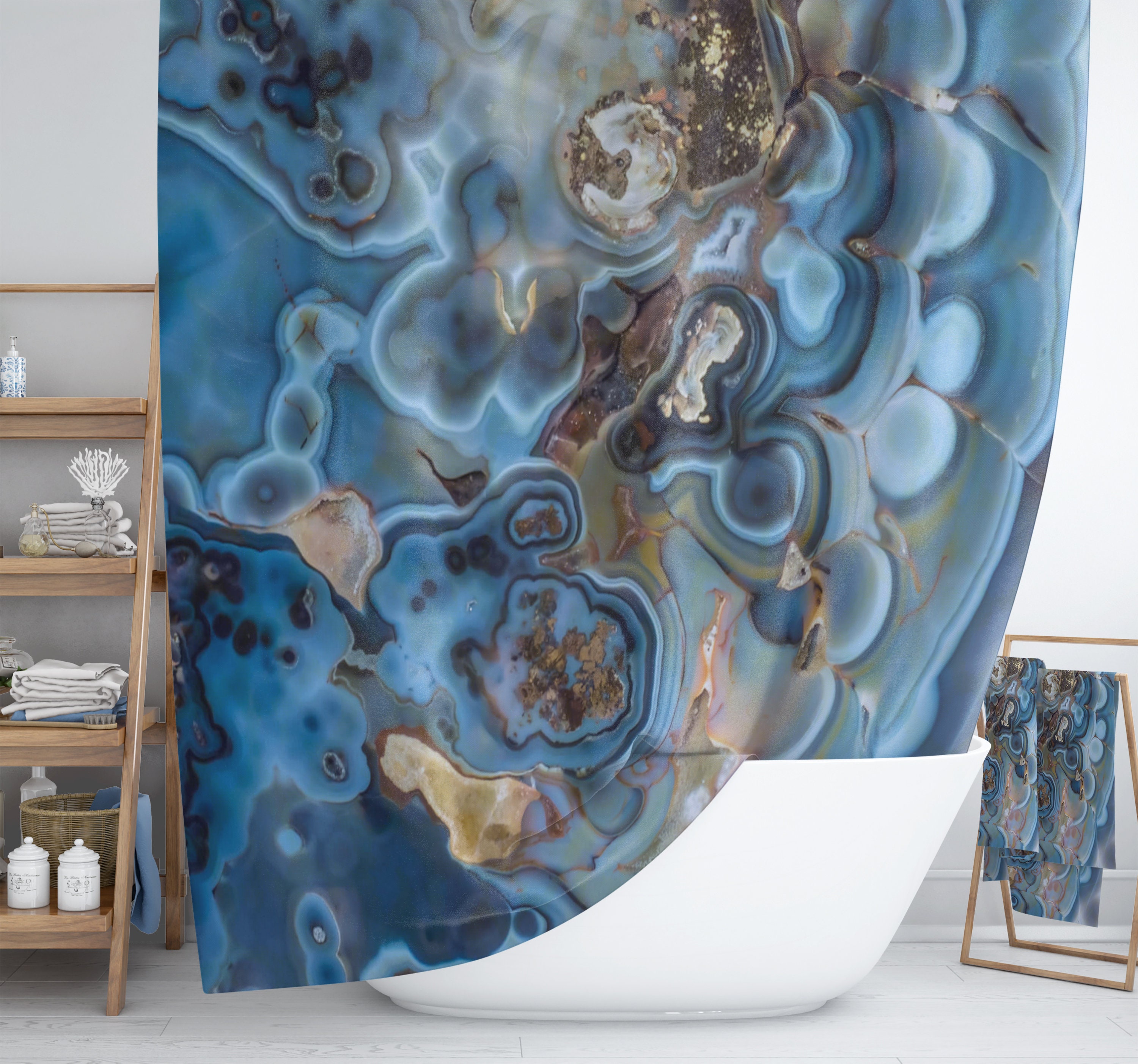 Natures Blues Shower Curtain with Nature-Inspired Bath Set - Image 2