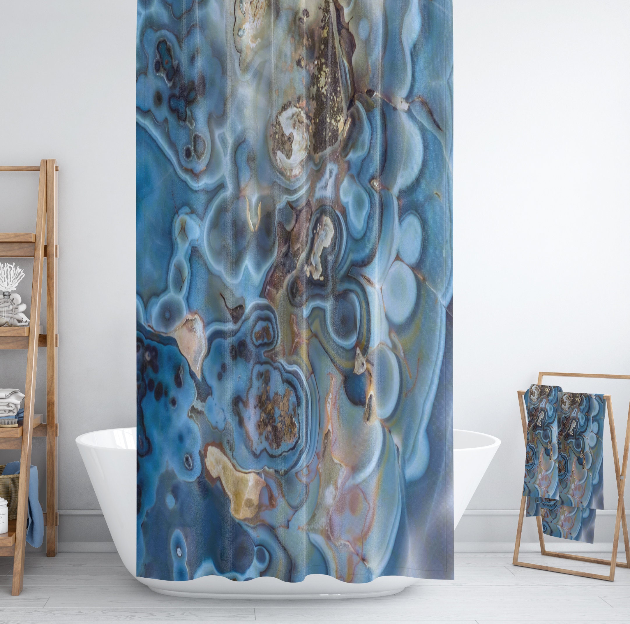 Natures Blues Shower Curtain with Nature-Inspired Bath Set - Image 3
