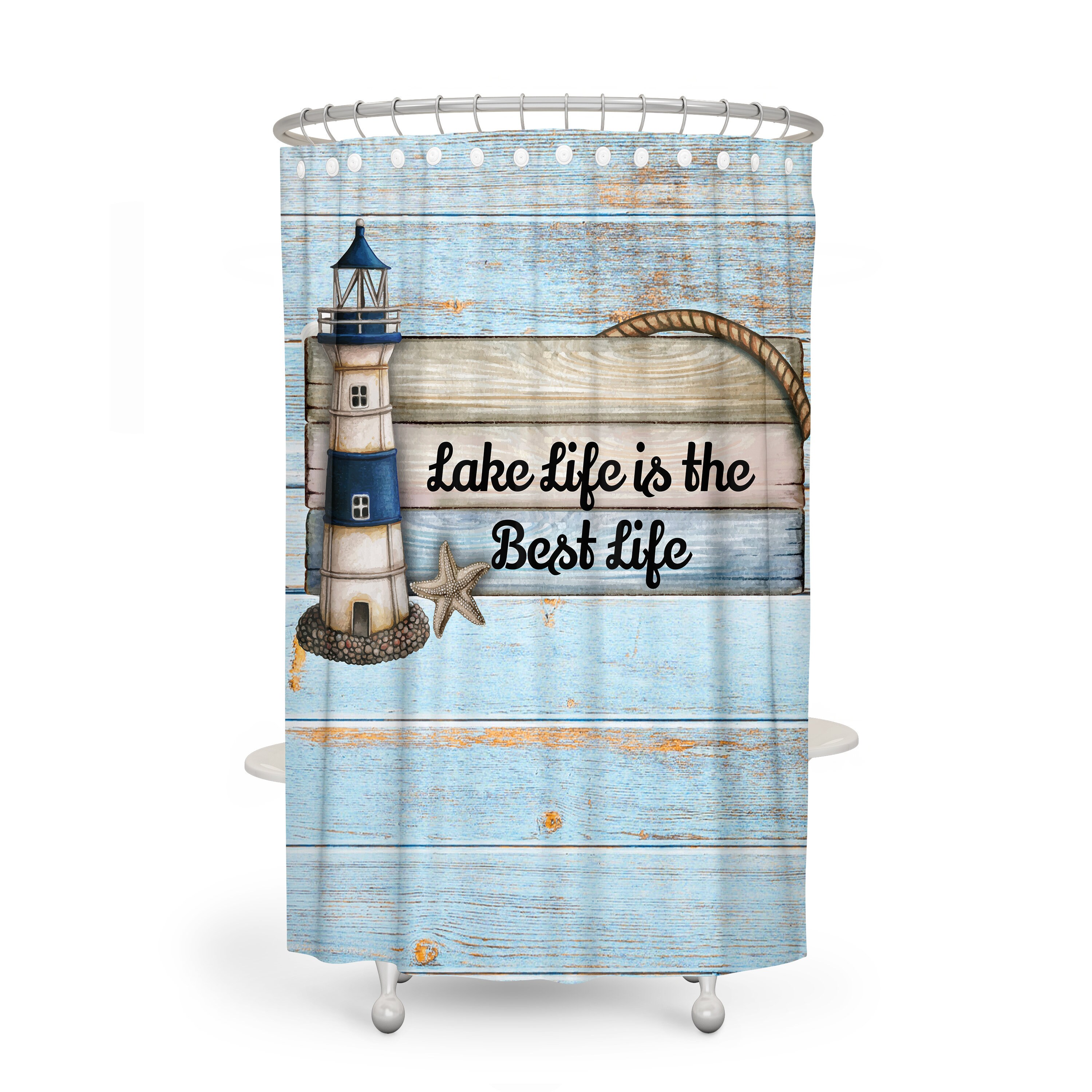 Nautical Lighthouse Shower Curtain Set with Rustic Coastal Decor - Image 2