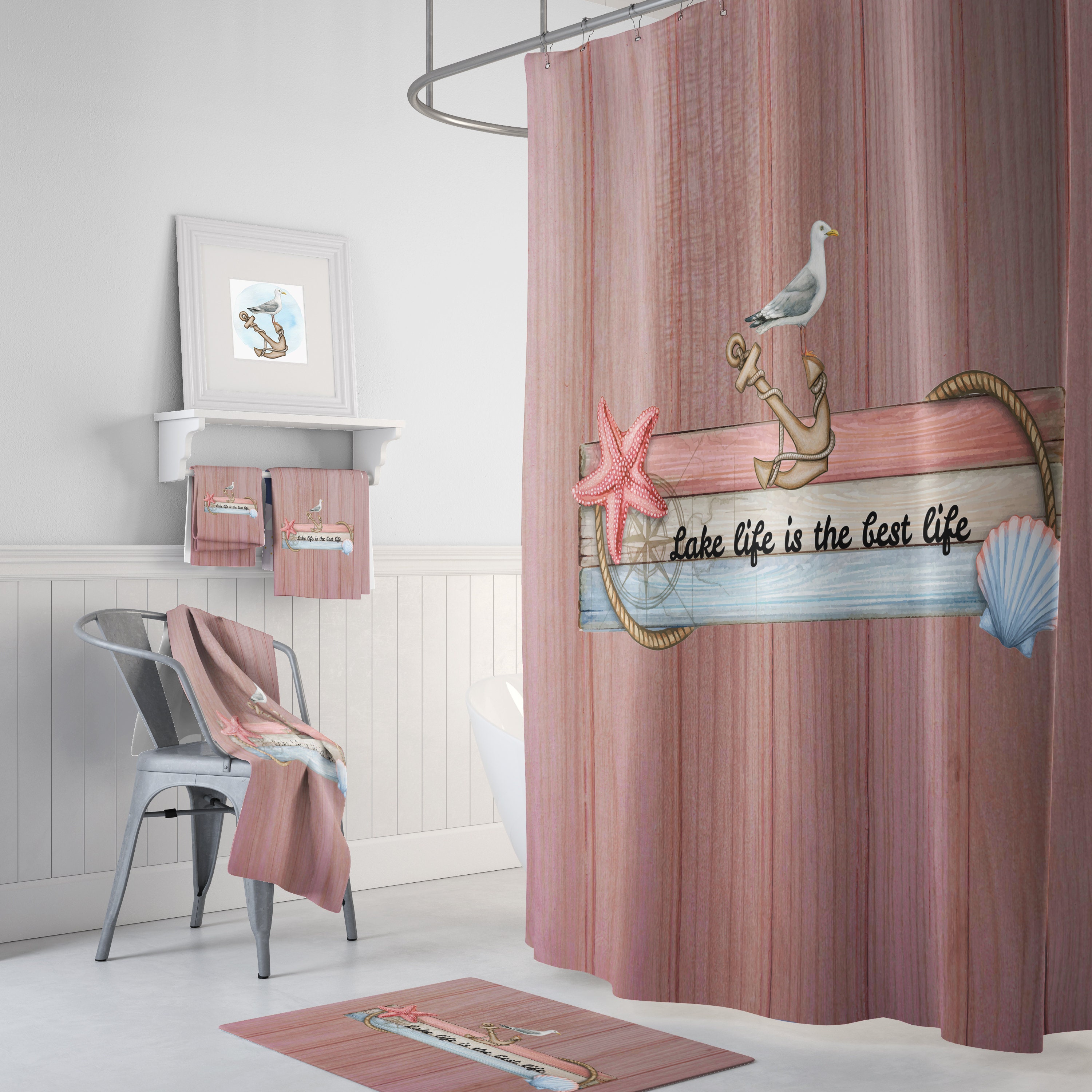 Nautical Rustic Coastal Shower Curtain with Beach Theme Bathroom Decor